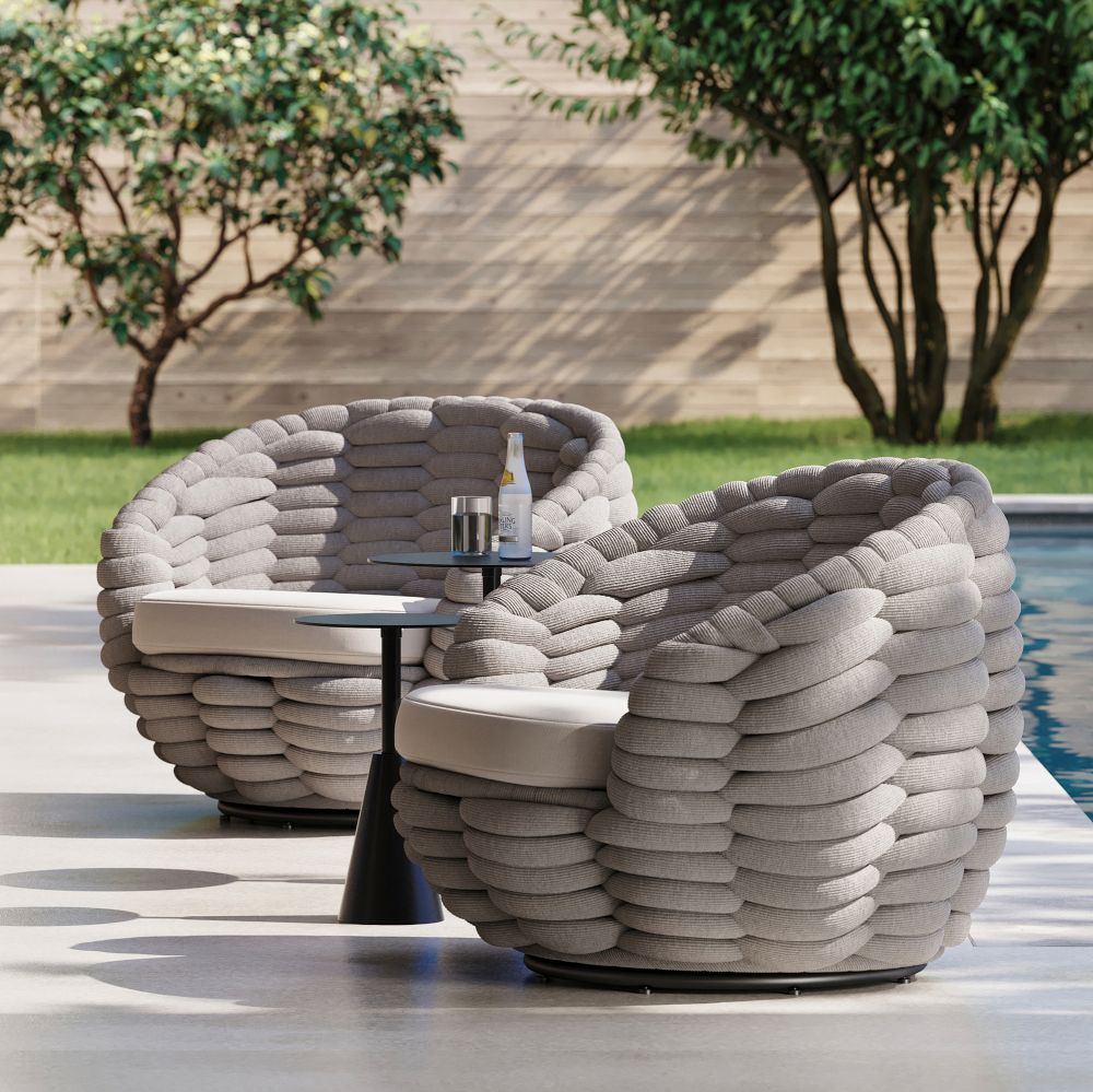 Cozy Upholstered Outdoor Swivel Chair by West Elm