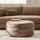 Tuck Round Storage Ottoman w/ Vegan Leather Piping (32")