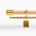 Open Box: Mid-Century Adjustable Curtain Rod, Double (44"-108") - Oak & Antique Brass