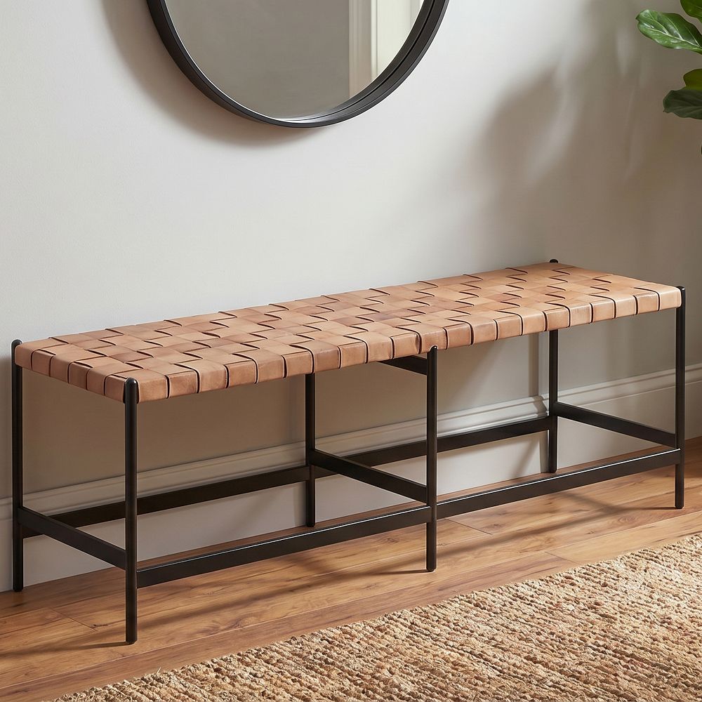 Woven Leather Bench by West Elm
