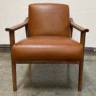 Open Box: Mid-Century Leather Show Wood Chair - Vegan Leather Saddle, Pecan