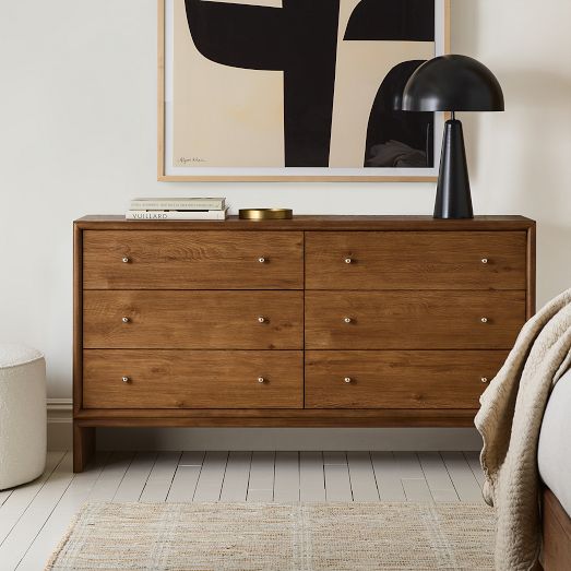 mainstays mid century modern 6 drawers dresser Mainstays Dowel 6 Drawer Dresser, Natural Teak Finish