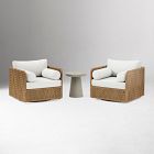 Coastal Wicker Outdoor Swivel Chairs &amp; Concrete Pedestal Round Side Table Set