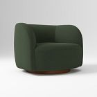 Open Box: Laurent Grand Swivel Chair - Performance Velvet Evergreen, Cool Walnut