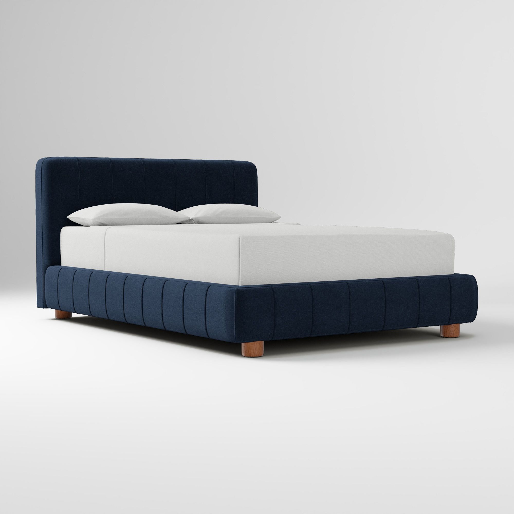 Navy velvet pleated upholstered bed