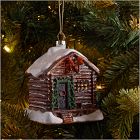 Glass Snowy House Ornament