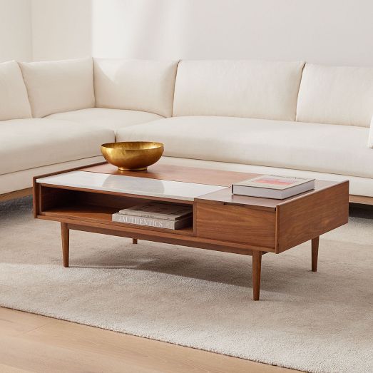 Mid-Century Marble Pop-Up Coffee Table (48"-60") by West Elm