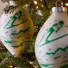 Painted Skier Glass Ornament - Green