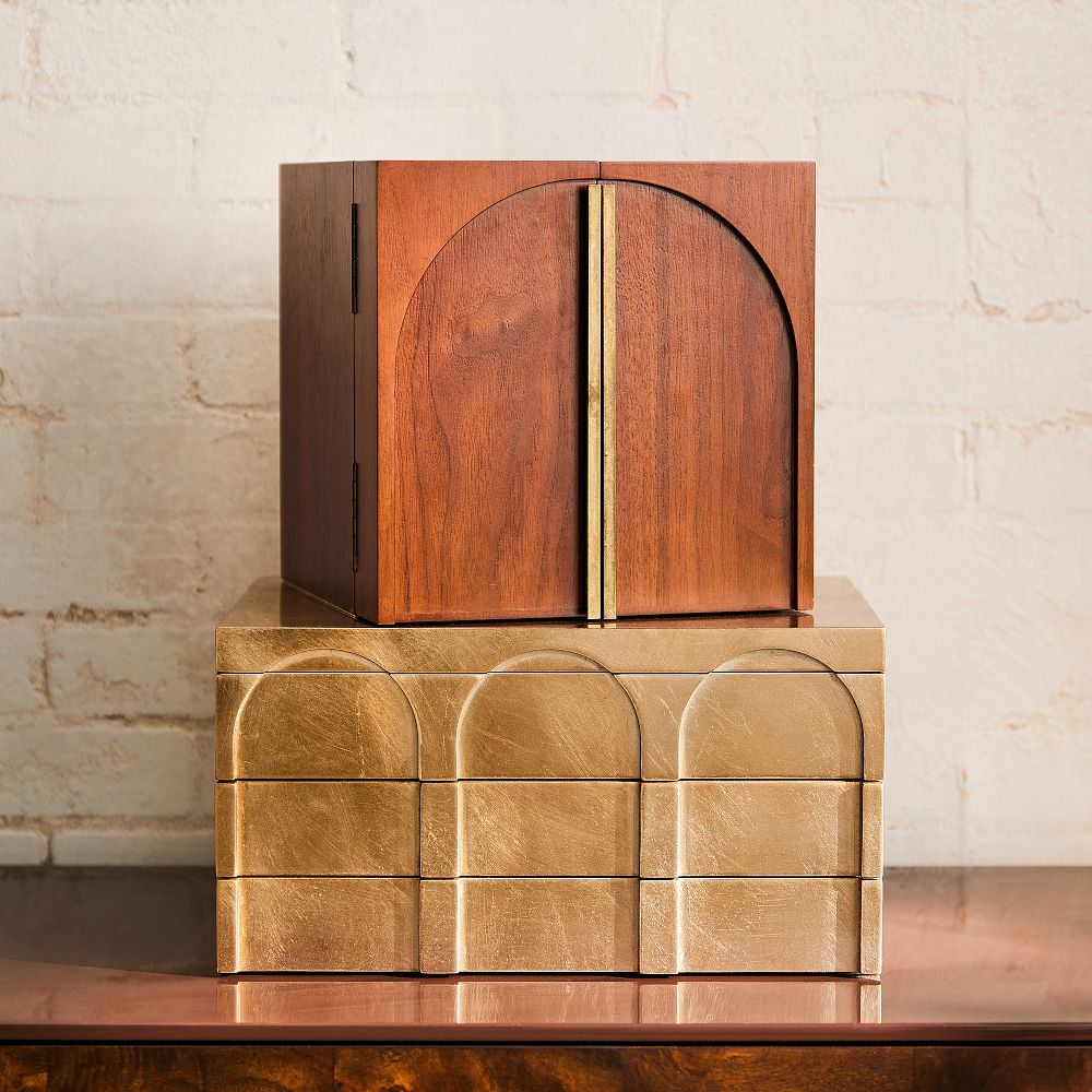 west elm 木製 ウッド ゴールド アクセサリージュエリーケース Wood