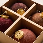 Large Flocked Ball Ornaments (Set of 4) - Warm Tones