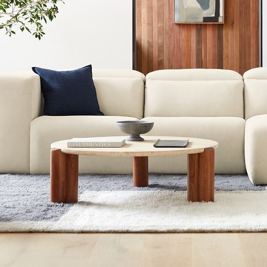 Travertine Solid Wood Round Coffee Table (44") by West Elm