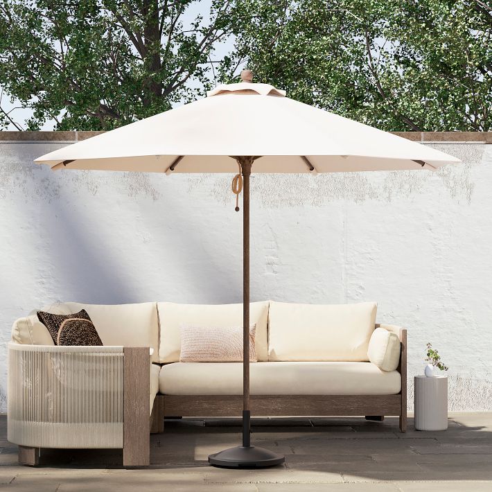 9 foot round patio umbrella 9' with 32 Solar Powered LED Lights, Push-Button Tilt and Hand Crank Lift, Solar Umbrella in Navy for Porch, Deck, and Patio by Sun-Ray : Patio, Lawn This umbrella is perfect for your garden WestinTrends 9 ft. Patio Solar