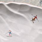Holiday Skiers Stoneware Figural Round Platter