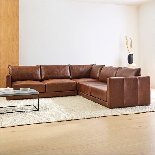 Melbourne Leather 3-Piece L-Shaped Sectional (116"-126") by West Elm