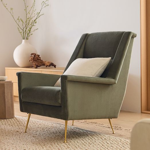 Carlo High-Back Mid-Century Chair - Metal Legs by West Elm