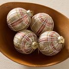 Plaid Glass Ball Ornaments (Set of 4) - Red