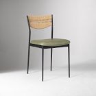 Open Box: Alessio Woven Back Dining Chair - Weston Leather Sage, Textured Antique Bronze