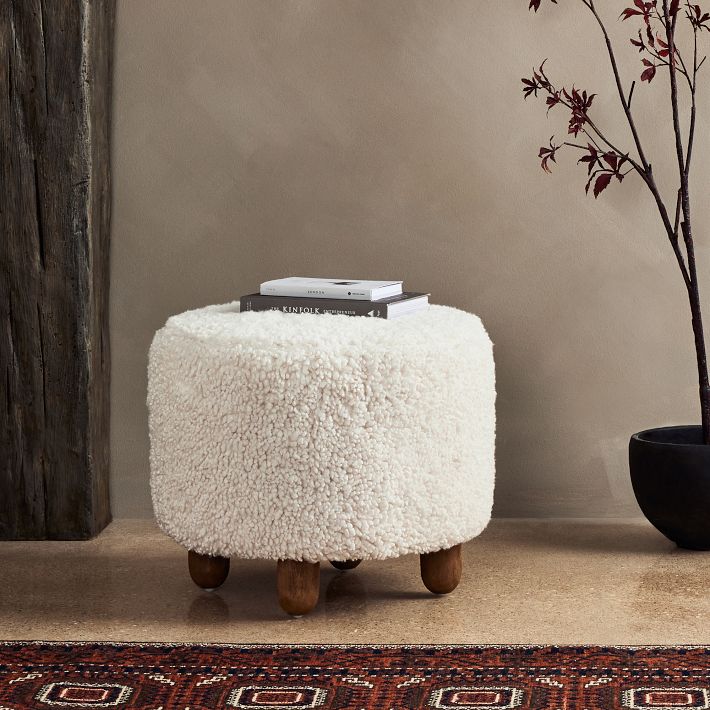 Loisaida Ottoman Faux Shearling Ottoman | West Elm
