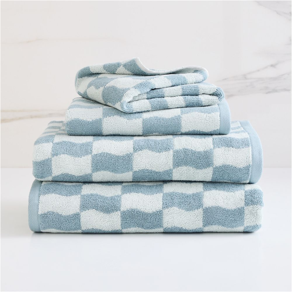 Wavy Blocks Towel Sets - Freshwater Blue, Set of 4 - (2 Bath Towels, 2 Hand Towels)
