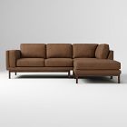 Dekalb 2-Seat 3-Piece Right Ottoman Sectional, Nubuck Leather Chocolate, Acorn