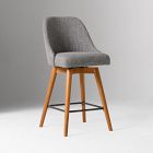 Mid-Century Upholstered Swivel Counter Stool - Wood Legs