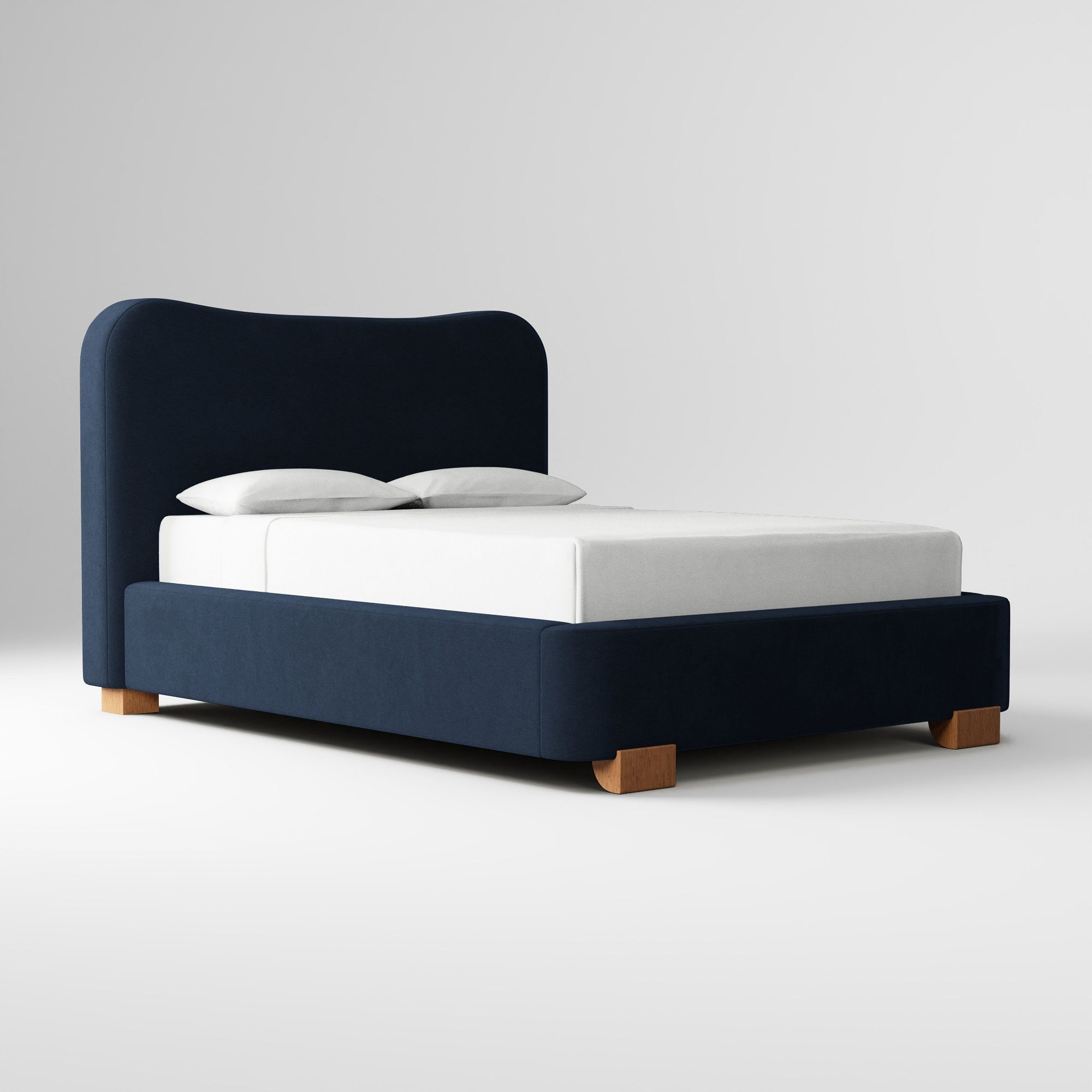 Blue velvet sculpted upholstered bed