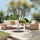 Westport Wicker Outdoor Sofa (84"), Lounge Chair &amp; Concrete Pedestal Round Coffee Table (32"&ndash;44") Set