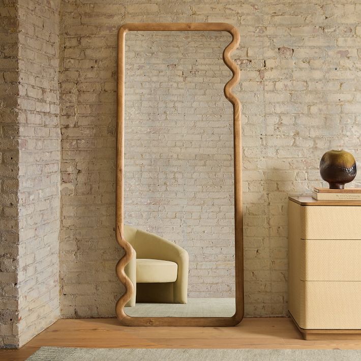 Mid-Century Asymmetrical Wood Floor Mirror | West Elm