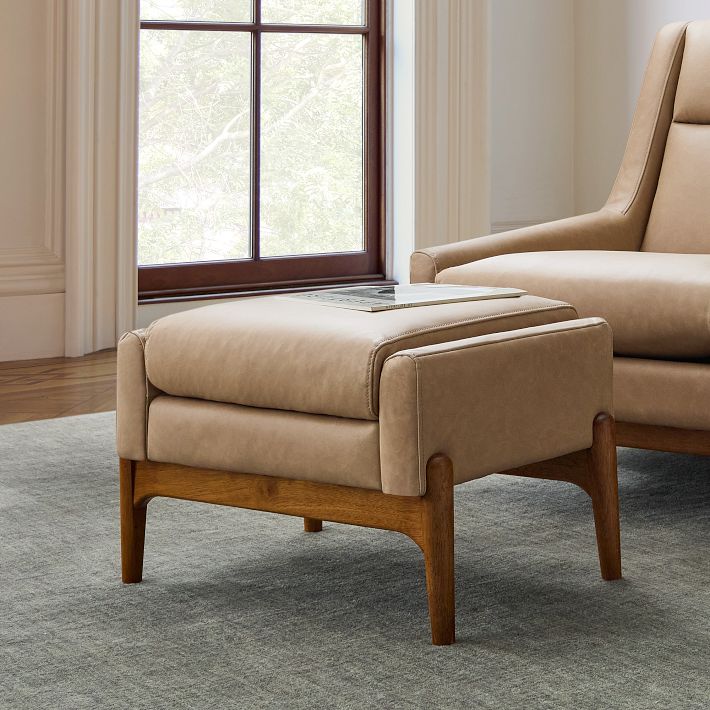 Hank Leather Ottoman, Top-Grain Leather | West Elm