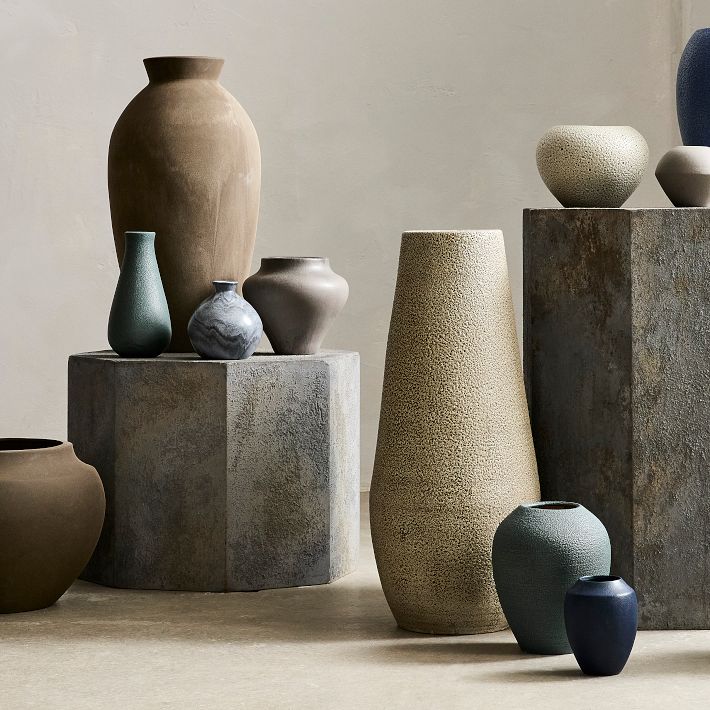 Sahar Ceramic Floor Vase, Grey, 24 Inches, West Elm