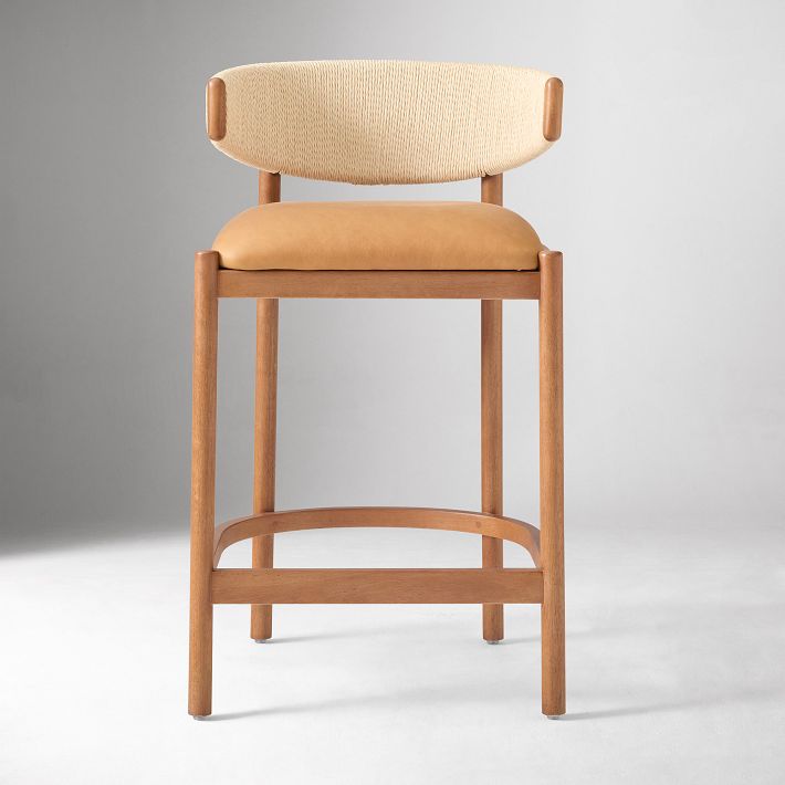 Ezra Bar & Counter Stool, Leather & Wood | West Elm