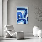 Blue Layered Curves Framed Canvas Wall Art