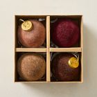 Large Flocked Ball Ornaments (Set of 4) - Plum