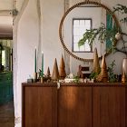 Frida Fluted Wood Round Wall Mirror