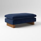 Open Box: Harmony Chair Ottoman - Performance Velvet Ink Blue, Dark Walnut
