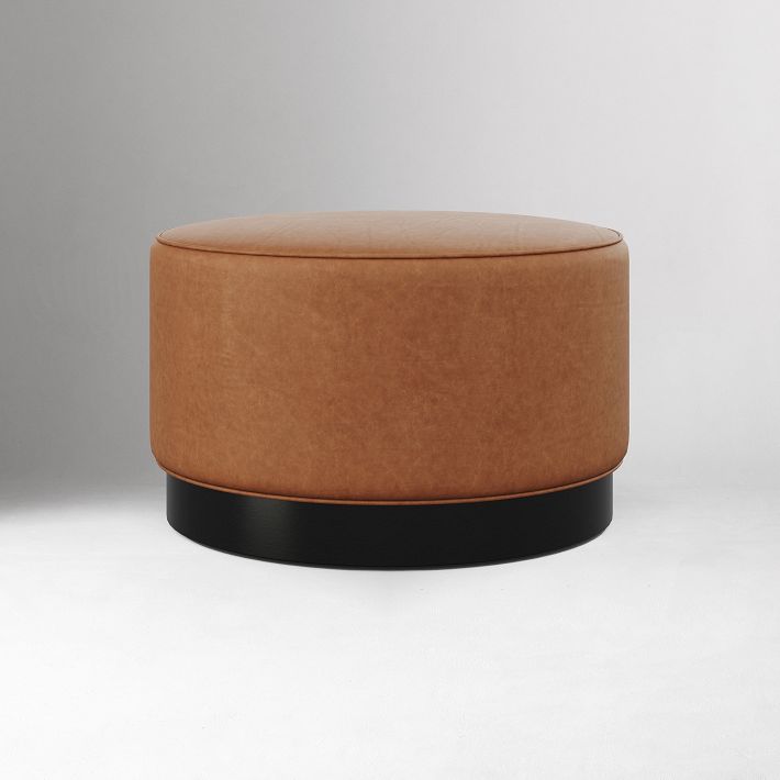 Hoffman Leather Ottoman, Bronze Base | West Elm