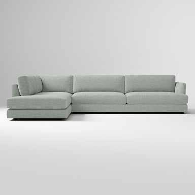 Haven 3-Seat 2-Piece Left Bumper Chaise Sectional, Performance Yarn Dyed Linen Weave Glacier