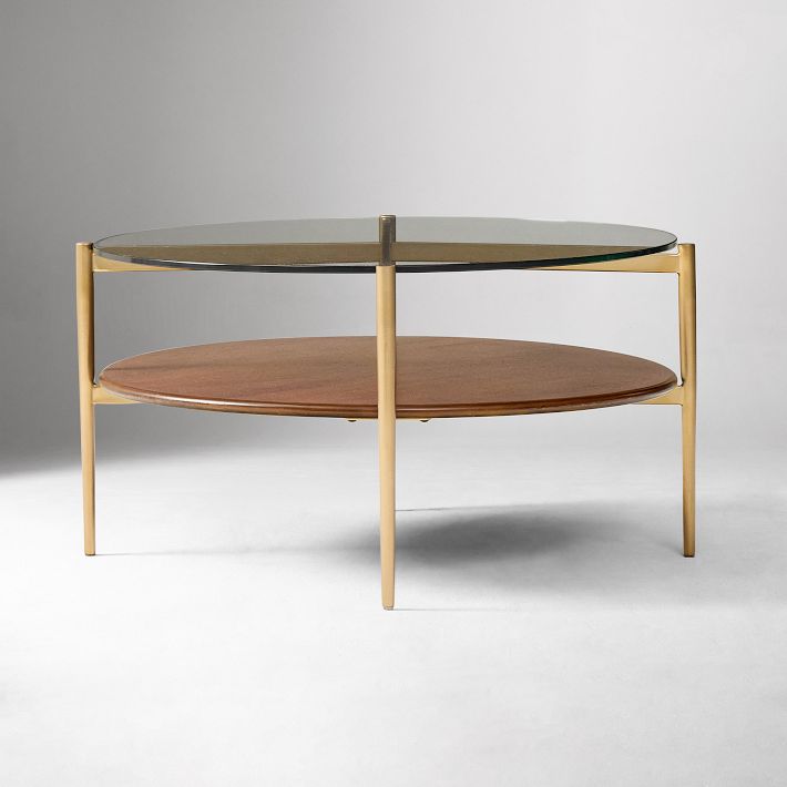 Mid-Century Art Display Round Coffee Table Modern Living Room