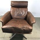 Open Box: Kristoff Leather Swivel Chair - Weston Leather Molasses, Polished Stainless Steel